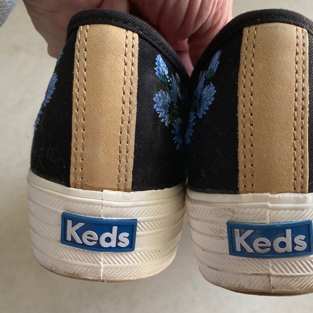 Rifle Paper Co. Keds Black Slip-On Sneakers with Blue Floral Embroidery - Picture 6 of 7